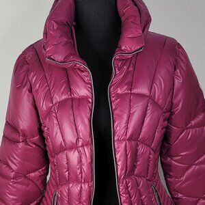 Guess Women's Fuchsia Quilted Midweight Puffer Jacket | Stylish & Warm Outerwear